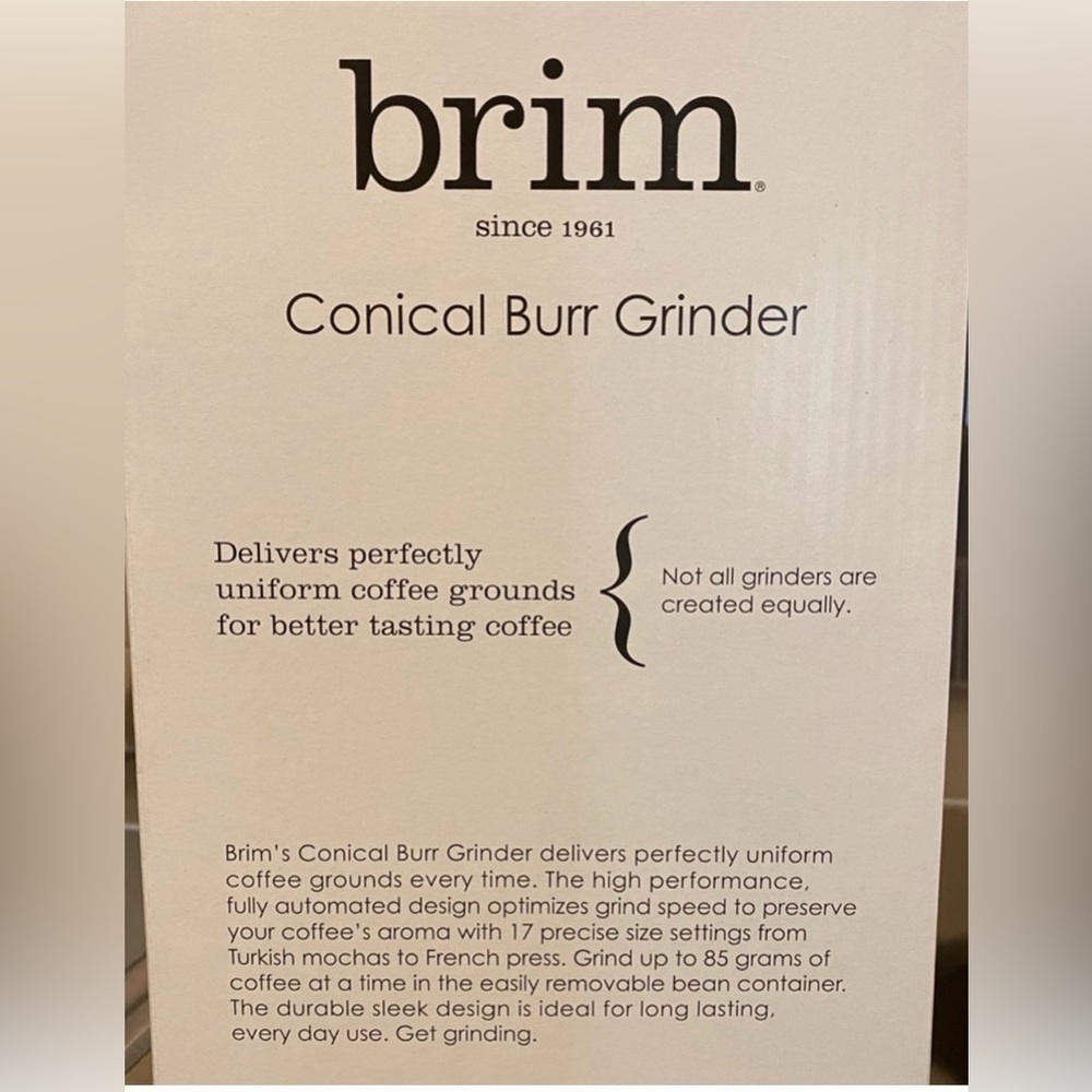 NIB Brim Conical Burr Grinder - Silver - Picture 3 of 4